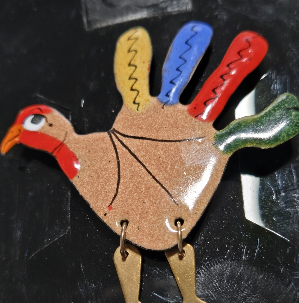 Colorful Turkey Pin With Forks For Legs